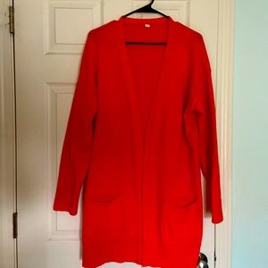 Womens long cardigan/sweater orange/coral size L